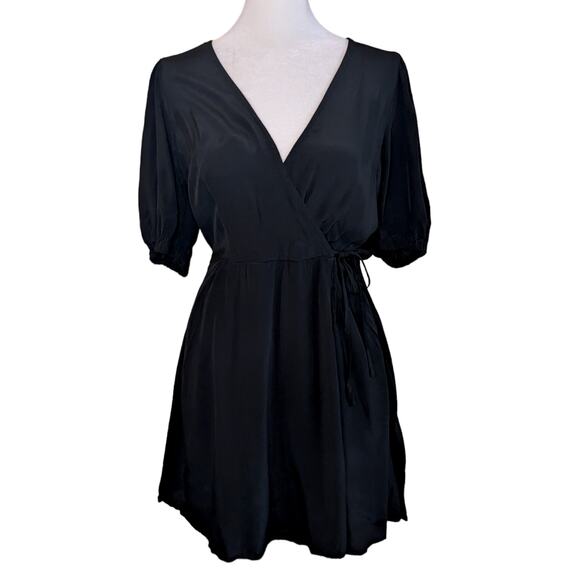 A New Day Black Balloon Sleeve Faux Wrap Mini Dress X-Small - Picture 4 of 8